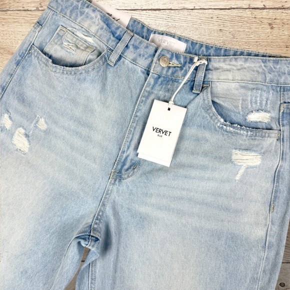 VERVET Leslie 90s Vintage Flare Distressed High Rise Blue Jeans NWT Size 30 Long - Picture 2 of 13